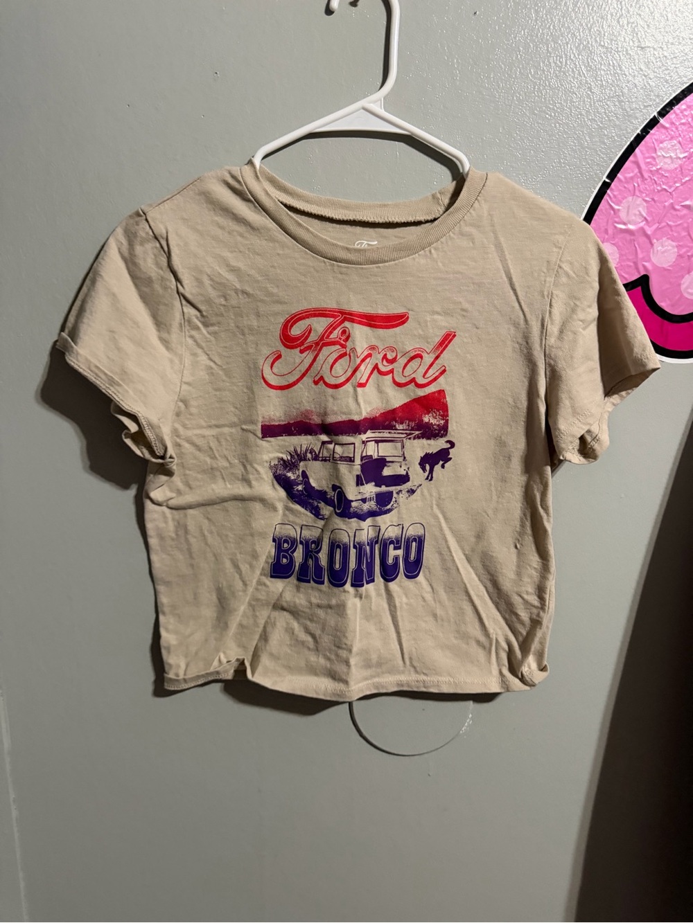 Ford Beige Tee with Red and Purple Bronco Graphic